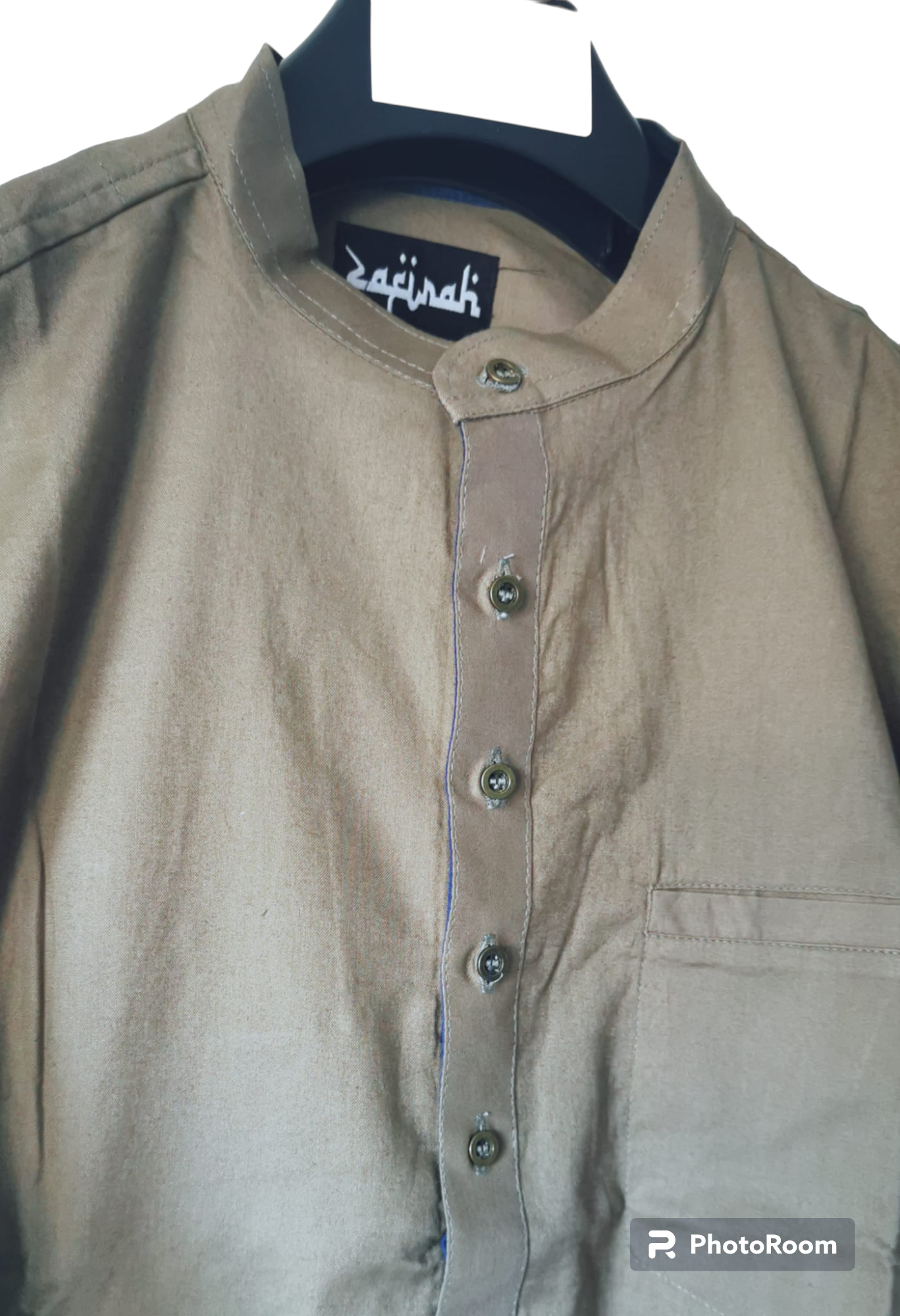 Experience Comfort and Style with Our Men's Kurta Style Long Sleeve 100% Cotton Khaki Shirt