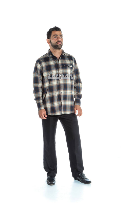 Timeless Checkered Charm: Men's Casual Pure Cotton Long Classic Sleeve Shirt