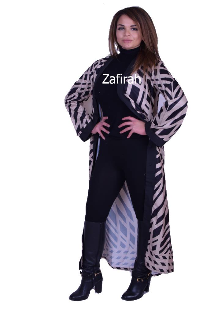 Step into Style: Front Open Striped Kimono - 52 inch Length